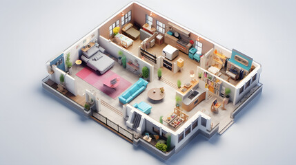 L-Shaped Layout house plan design isometric 3D