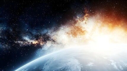 Obraz premium Earthrise and Cosmic Nebula in a Dark Night Sky