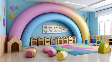 Colorful Playroom Design Rainbow Wall, Childrens' Furniture