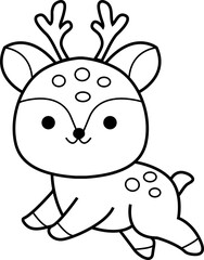 cute deer animal cartoon ,clipart, doodle, Hand drawn style ,png ,illustration	