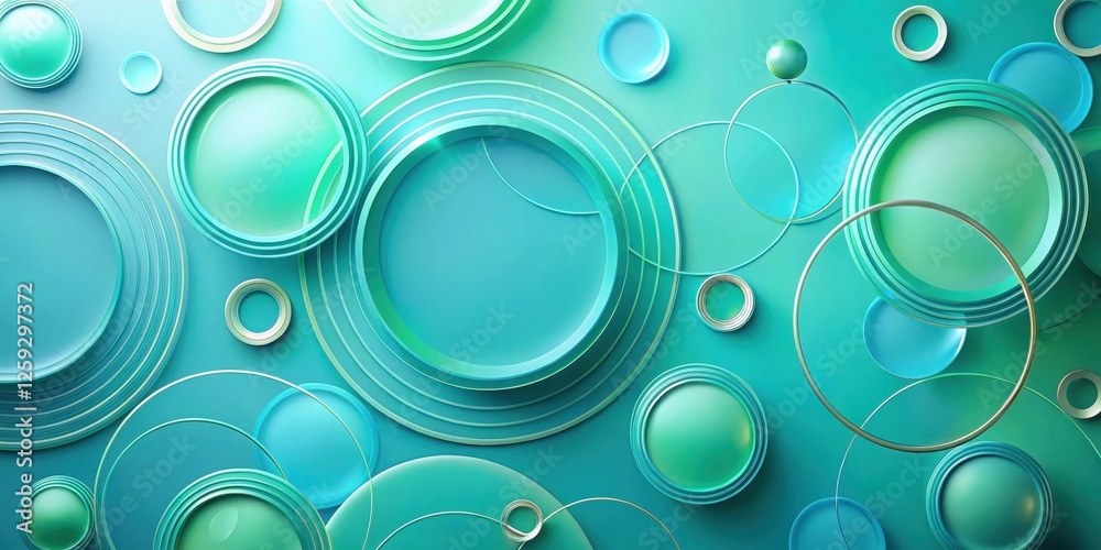 Canvas Prints abstract teal and mint green circular composition with overlapping rings and spheres