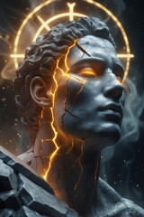 Obraz premium Ancient God Awakening from Stone – Mythological & Surreal Power 