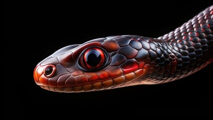 Fototapeta premium Close-up of a reptile with vibrant scales and piercing red eyes, a detailed study of natural beauty