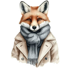 Fashionable Fox Character Wearing a Stylish Coat and Scarf in a Cozy Urban Setting