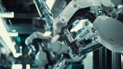 Fototapeta premium Automotive assembly line. Featuring robotic arms and assembly robots. Highlighting automotive manufacturing and automation technology. Ideal for automotive industry reports.