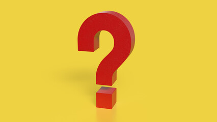 The RED Question mark on yellow Background 3d Rendering.