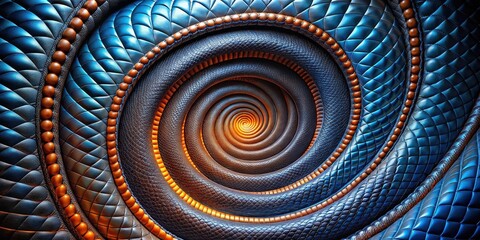 Abstract Spiral Pattern of Textured Leather in Deep Blue and Amber Hues