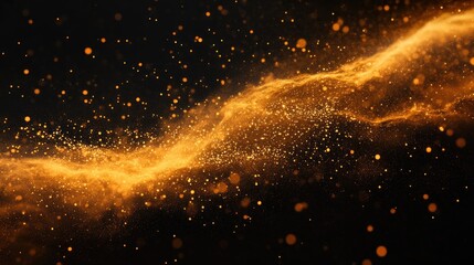 Obraz premium Golden particles swirling in a dark background, creating a dynamic effect