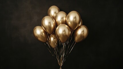 Gold balloons bunch, dark background, celebration (1)