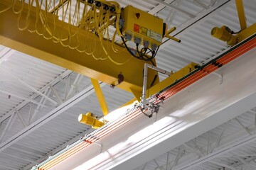 Heavy duty crane hoist painted yellow on ceiling