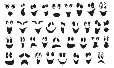 Cute Ghost Face Halloween Faces With Cartoon Eyes and Mouth, Black Silhouette Ghost Face for TShirts, Halloween Party Decorations, Invitations, Greeting Cards, Funny Halloween Faces