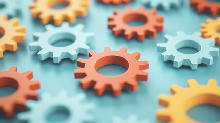 Business strategy board, interconnected gears, 3D illustration