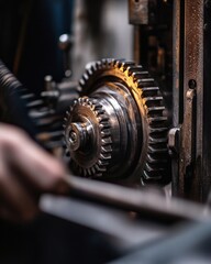 Close-up of a mentor guiding an employee on machinery operation