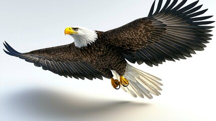 Obraz premium Majestic Bald Eagle in Flight: A Stunning Wildlife Portrait. Experience the power and freedom of this American icon soaring through the sky. A breathtaking image of nature's beauty.