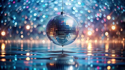 Obraz premium Reflective Disco Ball Suspended Above Shimmering Water, Illuminated by a Kaleidoscope of Festive Lights