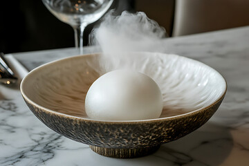 A visually poetic arrangement of mochi, resting gently on a ceramic dish, with soft shadows adding warmth and dimension to the presentation. 