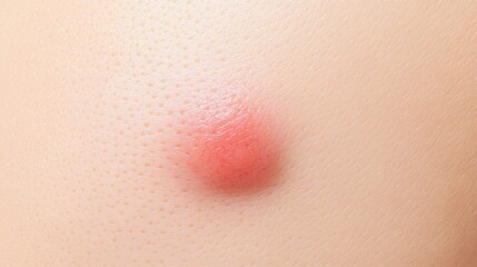 Fototapeta premium Close-up of a red, inflamed bump on fair skin, a pimple or insect bite.