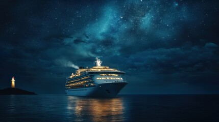 Obraz premium Serene Night Voyage of a Majestic Cruise Ship Under Starry Sky