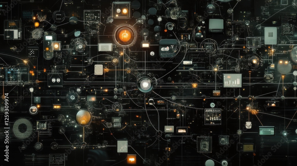 Poster abstract data visualization with network connections and circuits