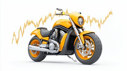 Obraz premium 3D Rendered Yellow Motorcycle With Financial Chart Overlay