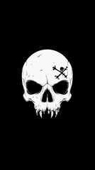 Detailed illustration of a skull with crossbones, featuring a pirate theme against a black background