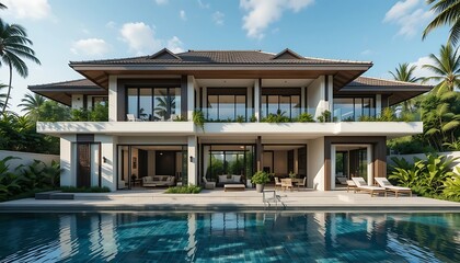 Luxury Modern Villa with Infinity Pool and Tropical Landscape View