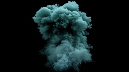 Teal smoke plume against black background, design element