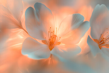 Fototapeta premium Cherry blossoms bathed in morning sunlight, delicate petals glowing in the soft light of spring
