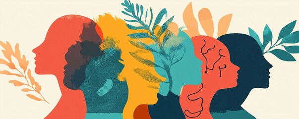 Diverse people silhouettes showing concept of mental health