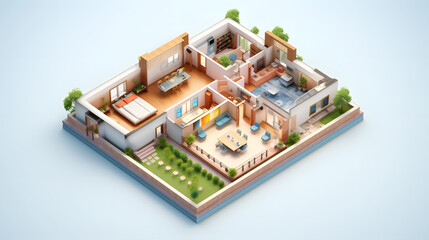 Closed Layout House Design Isometric 3D