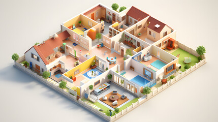 Closed Layout House Design Isometric 3D