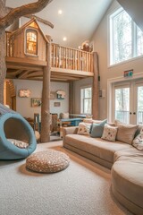 Family-friendly living room with a play area and durable, comfortable furniture