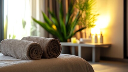 Luxurious spa retreat with elegant decor and calming ambiance. Emphasizing relaxation and opulence, ideal for wellness and spa imagery with a focus on elegant and calming environments.