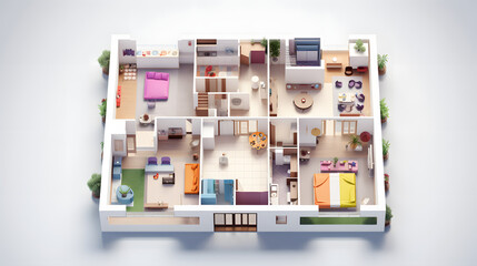 T-Shaped House design isometric 3D
