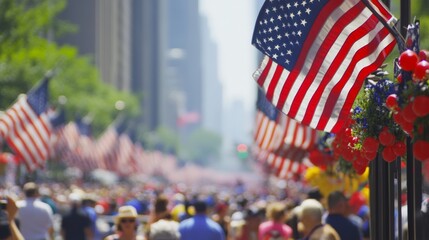 Memorial Day parade with patriotic decorations. Featuring a Memorial Day parade adorned with patriotic decorations. Highlighting respect and national pride. Ideal for Memorial Day events.