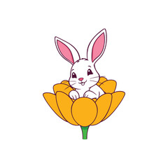 Happy Easter Bunny Hiding in Flower Clipart for Kids