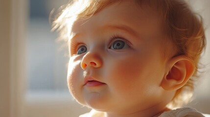 Close-up of baby's ear with natural window light highlighting details