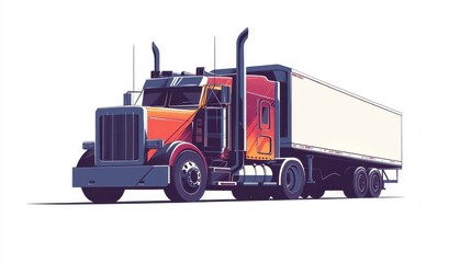 Colorful Semi-Truck Illustration with Blank White Trailer Design