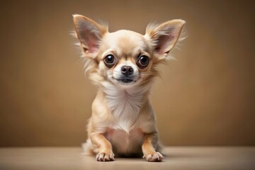 A Charming Little Chihuahua Puppy Posing for a Portrait Against a Warm Brown Background