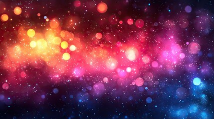 Colorful abstract background with vibrant bokeh lights creating a dreamy cosmic effect
