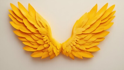 Obraz premium Radiant yellow wings spreading against soft backdrop symbolizing freedom and inspiration concept