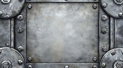 Fototapeta premium Grey Weathered Metal Texture with Bolts and Pipes Industrial Background