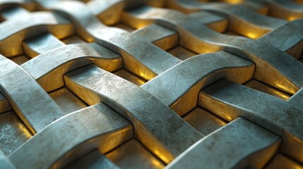 Intricate metallic weave showcasing texture and light interplay in a close-up view