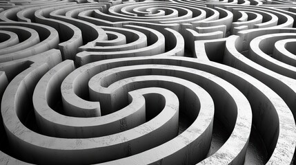 Abstract maze design with intricate curves and shadows, showcasing depth and perspective