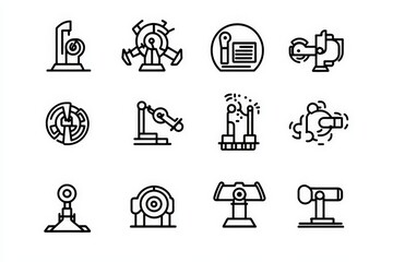Icons representing assembly lines and automated processes