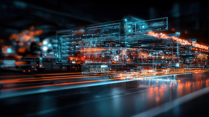 Futuristic digital interface with glowing data streams and technology