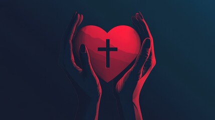 Faith Symbolism in a Heart Centered Design Representing Love and Religion Hand Held Sacred Concept