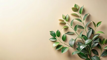 Fototapeta premium Lush Green Foliage Arranged on a Pale Yellow Background, Perfect for Natural and Organic Design Projects, Providing a Serene and Tranquil Aesthetic