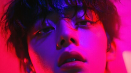 Obraz premium Moody Close Up Portrait Under Colored Lights