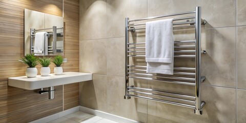 Modern Bathroom with Wall-Mounted Towel Rack, chrome accents, effortless convenience